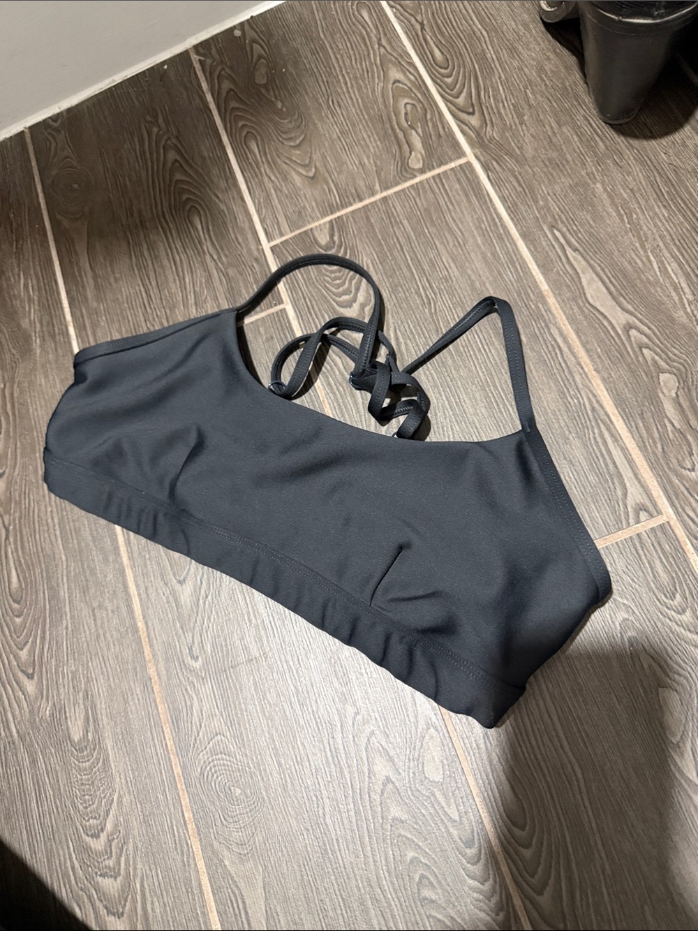 Gray ALO Yoga Black Strappy Sports Bra